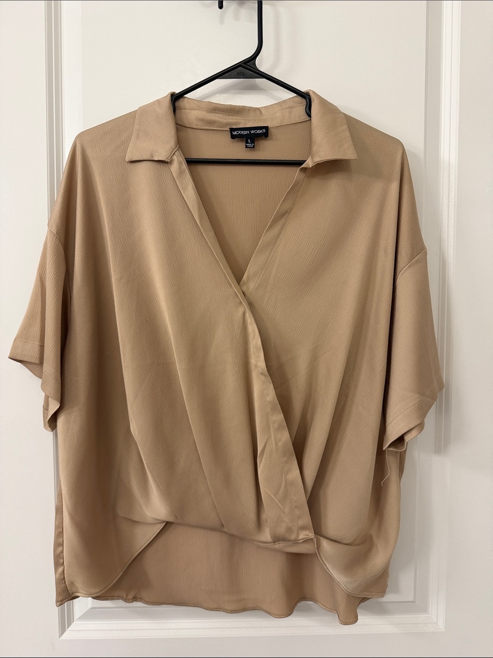 Modern Works Taupe Wrap-Style Women's Blouse